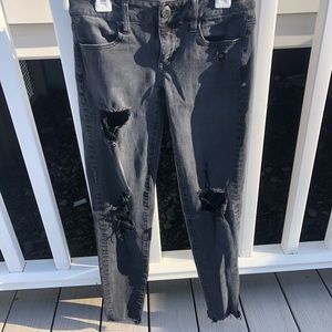 american eagle super stretch x4 black ripped jeans